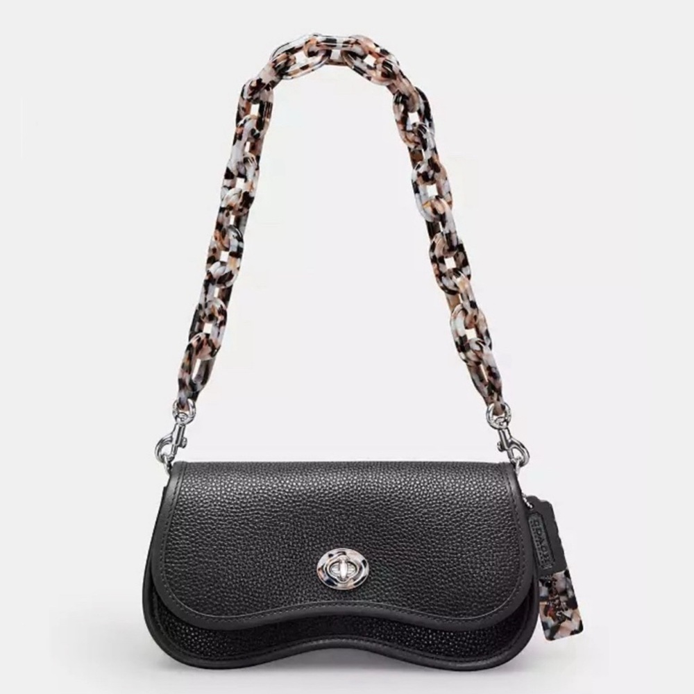 Coach Coachtopia Wavy Dinky Bag w Acrylic Chain & Strap Black Pebble Leather NWT - Picture 6 of 16